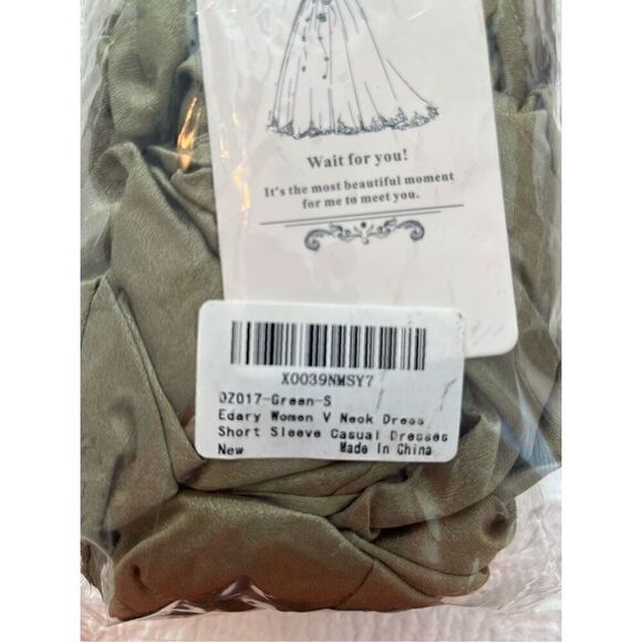 Edary Women's V Neck Short Sleeve Dress, Casual Short Sleeve Tie Waist Dress NEW - Picture 9 of 9